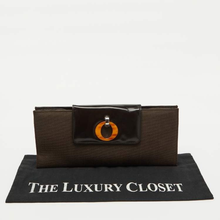 Pre Owned Dior Dark Brown Canvas and Leather Vintage Flap Clutch