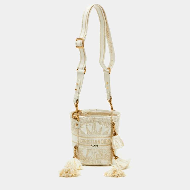 Pre Owned Dior Beige/Gold Rêve d'Infini Embroidery Canvas Small D-Bubble Bucket Bag