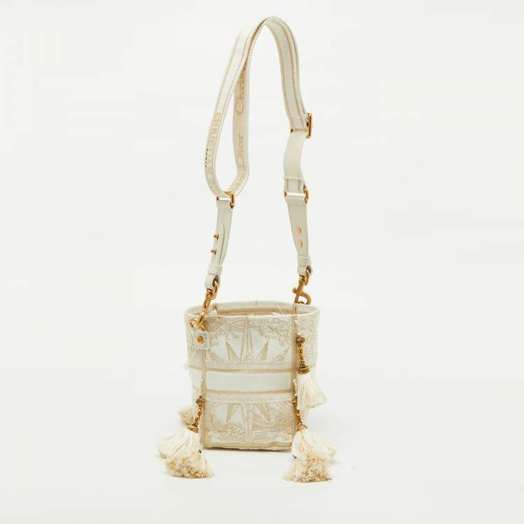 Pre Owned Dior Beige/Gold Rêve d'Infini Embroidery Canvas Small D-Bubble Bucket Bag