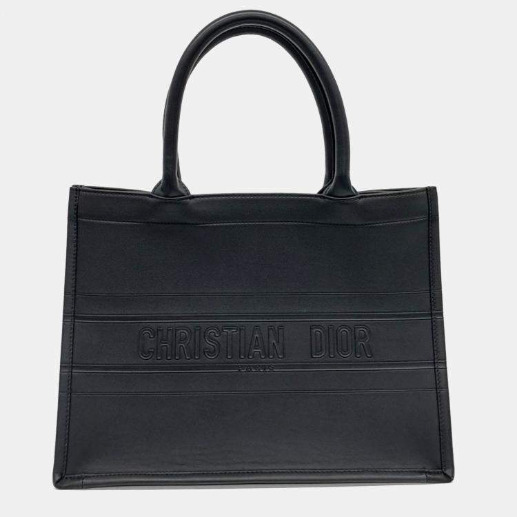 Pre Owned Dior Black Leather Book Tote Bag 36