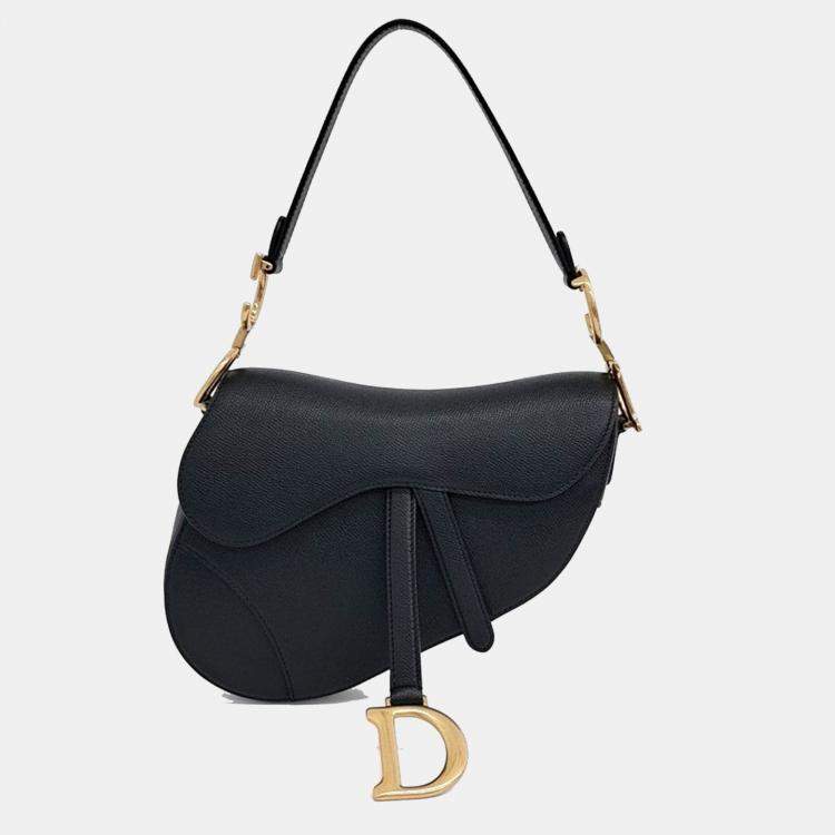 Pre Owned Dior Black Leather Saddle Bag