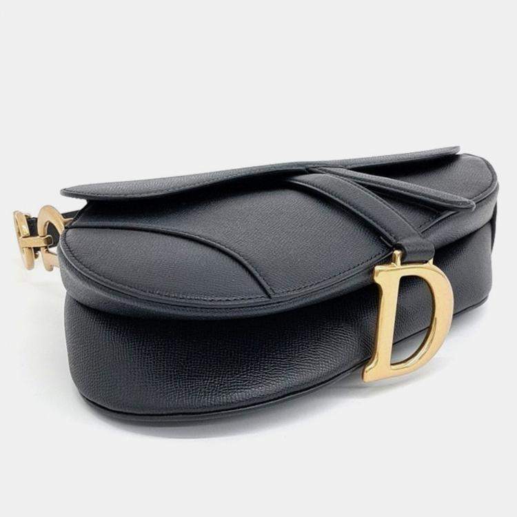 Pre Owned Dior Black Leather Saddle Bag