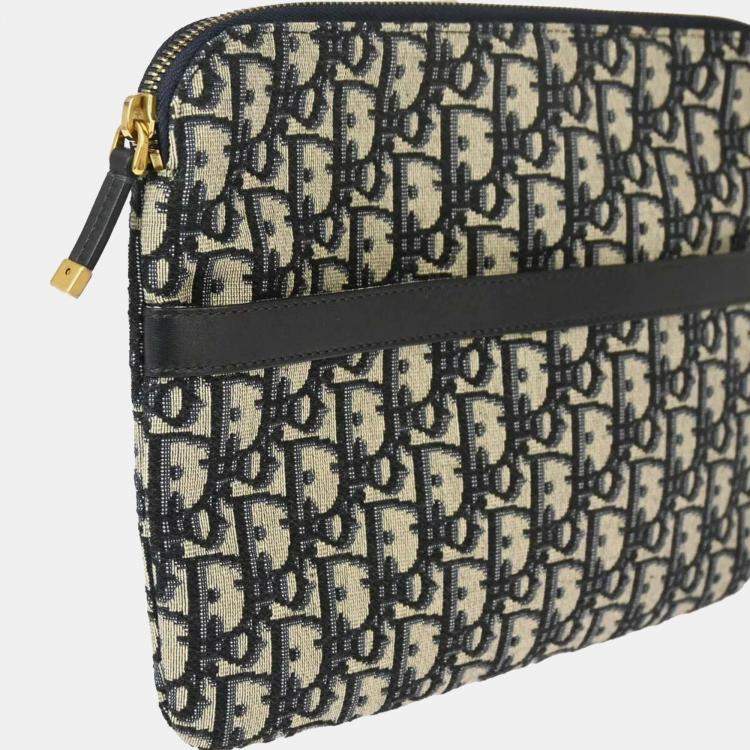Pre Owned Dior Gray Navy Trotter Clutch Bag