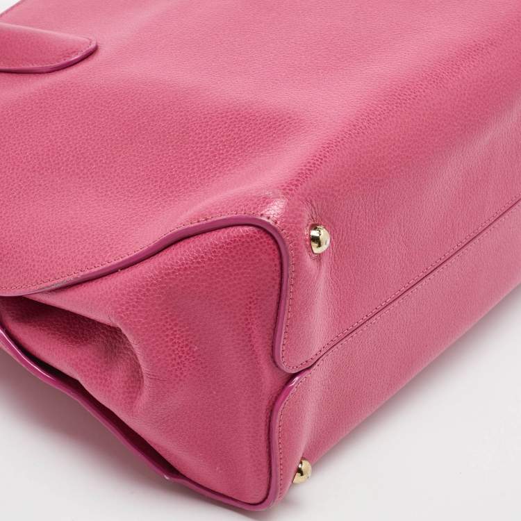 Pre Owned Dior Bright Pink Leather Open Bar Tote