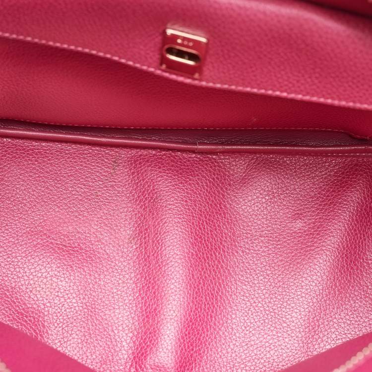 Pre Owned Dior Bright Pink Leather Open Bar Tote