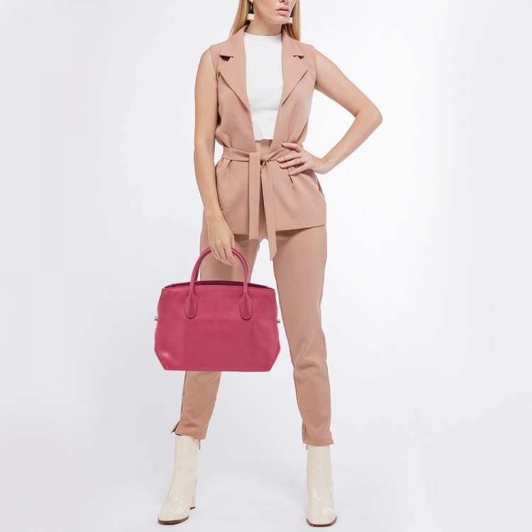 Pre Owned Dior Bright Pink Leather Open Bar Tote