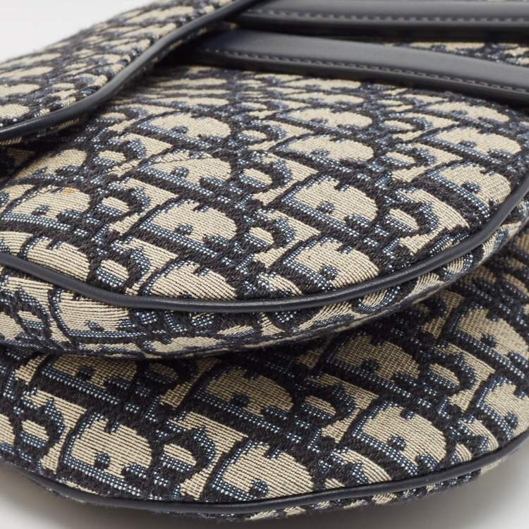 Pre Owned Dior Navy Blue Oblique Canvas and Leather Saddle Bag