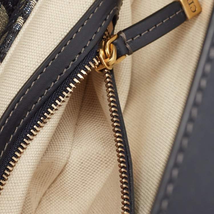 Pre Owned Dior Navy Blue Oblique Canvas and Leather Saddle Bag