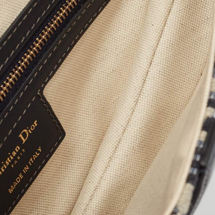 Pre Owned Dior Navy Blue Oblique Canvas and Leather Saddle Bag