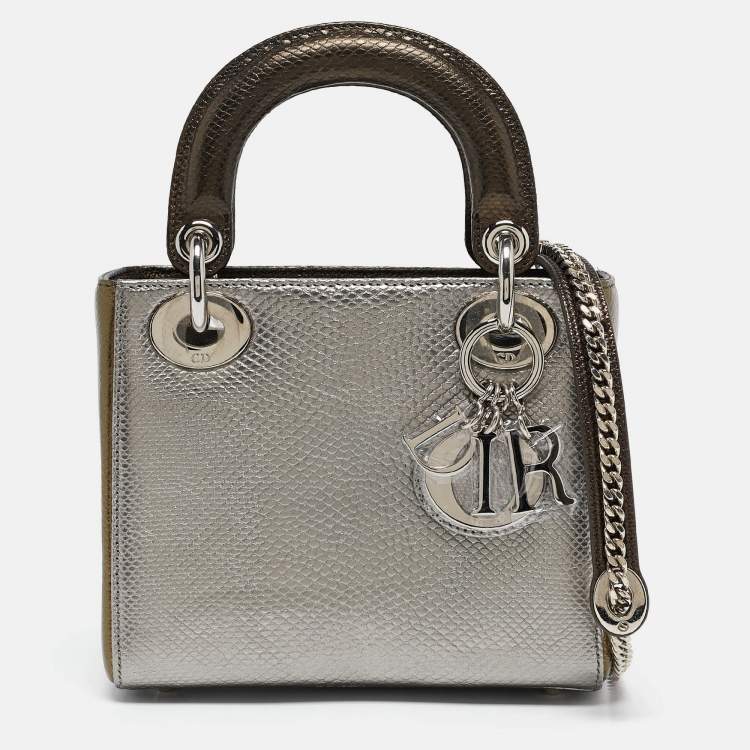 Pre Owned Dior Metallic Multicolor Karung Mini Lady Dior Tote