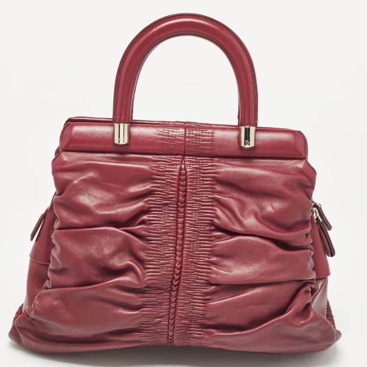 Pre Owned Dior Burgundy Leather Karenina Frame Tote