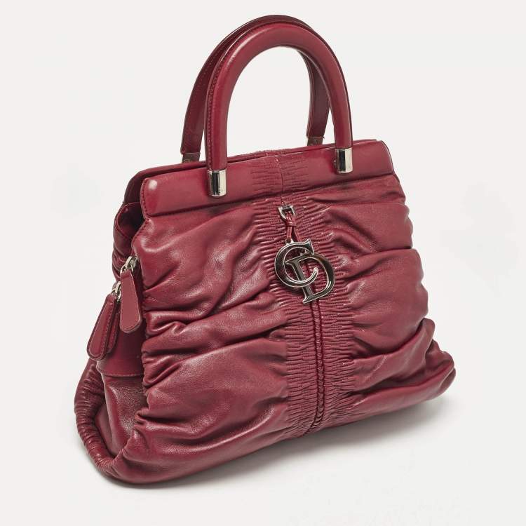 Pre Owned Dior Burgundy Leather Karenina Frame Tote