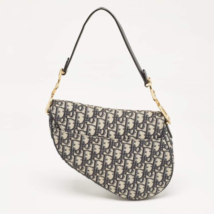 Pre Owned Dior Navy Blue Oblique Canvas Saddle Bag