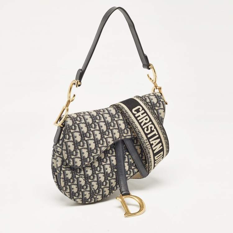 Pre Owned Dior Navy Blue Oblique Canvas Saddle Bag