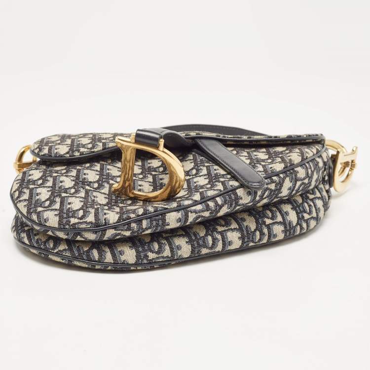 Pre Owned Dior Navy Blue Oblique Canvas Saddle Bag