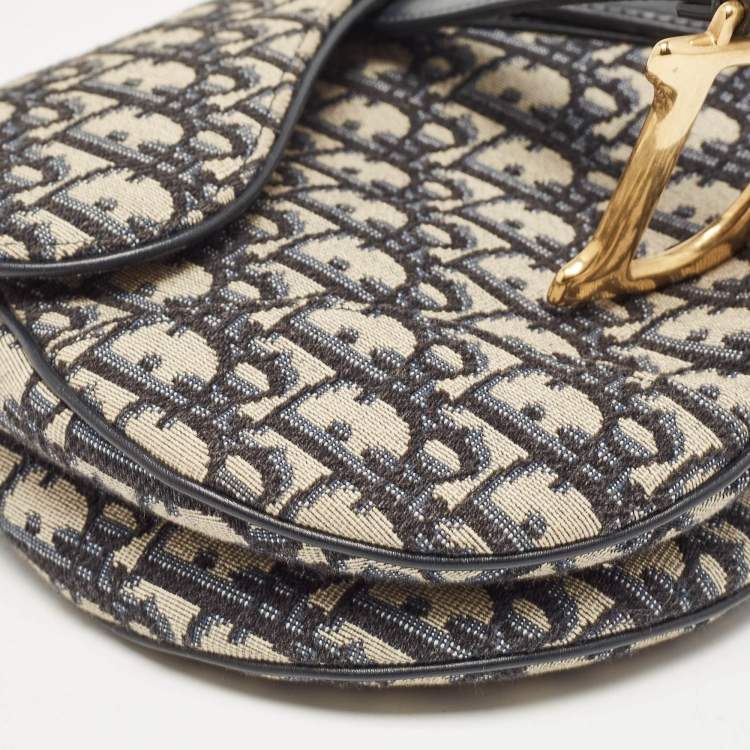 Pre Owned Dior Navy Blue Oblique Canvas Saddle Bag