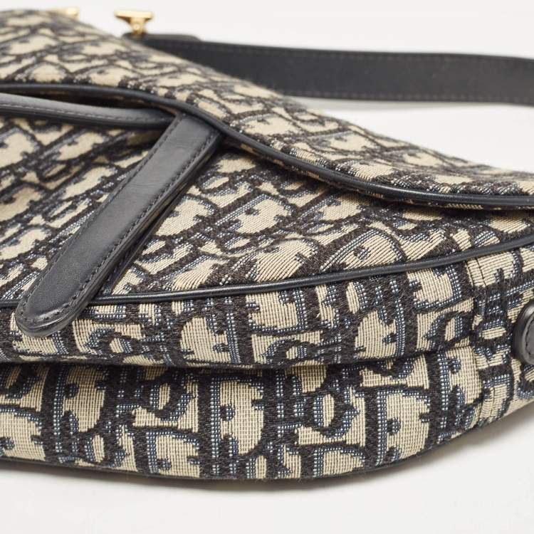 Pre Owned Dior Navy Blue Oblique Canvas Saddle Bag