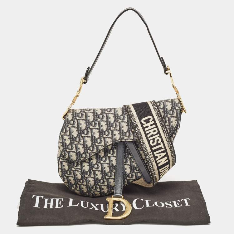 Pre Owned Dior Navy Blue Oblique Canvas Saddle Bag