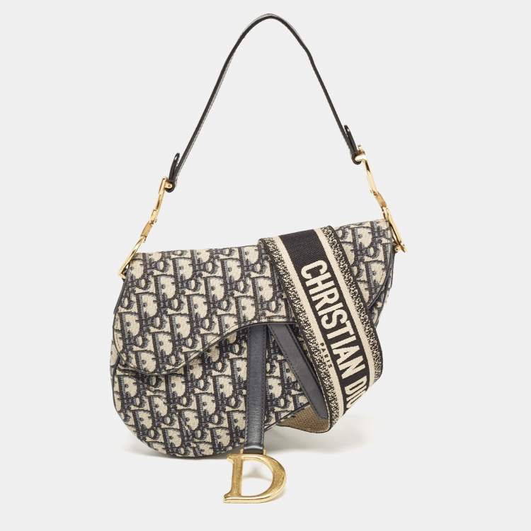 Pre Owned Dior Navy Blue Oblique Canvas Saddle Bag