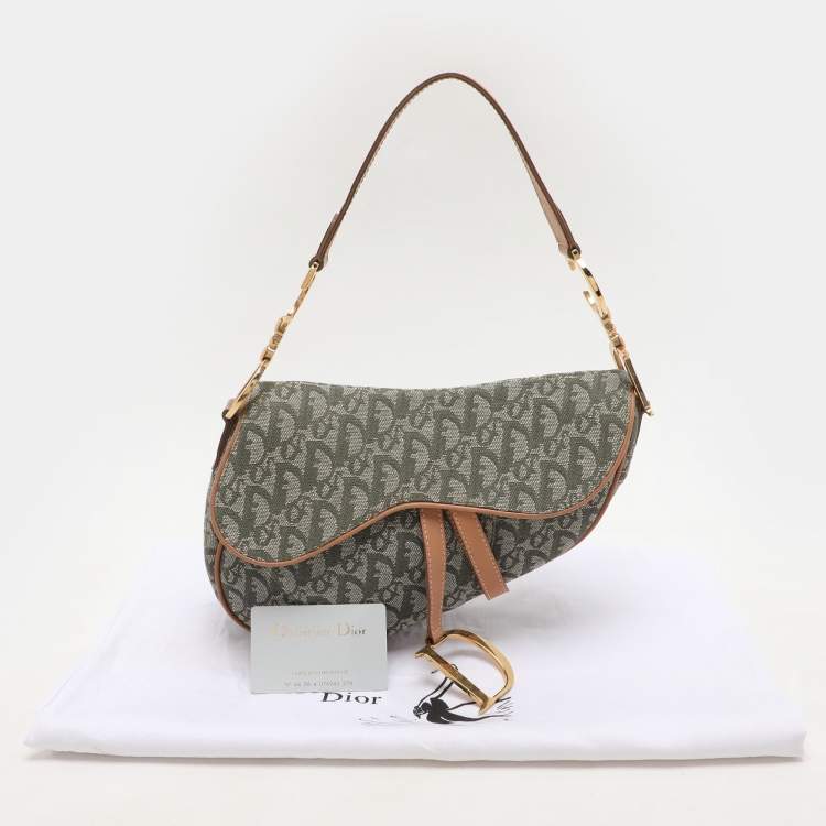 Pre Owned Dior Green/Tan Oblique Canvas Saddle Bag