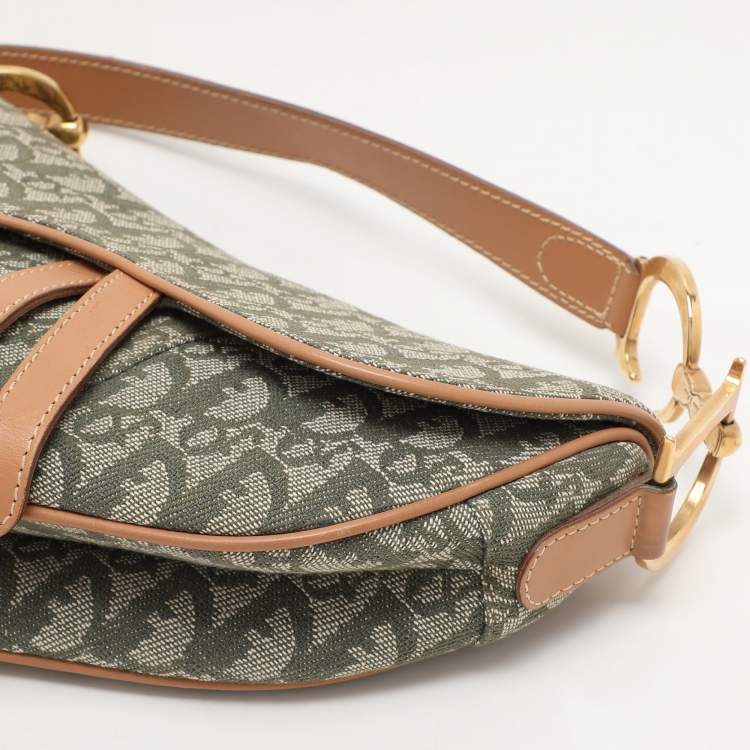 Pre Owned Dior Green/Tan Oblique Canvas Saddle Bag