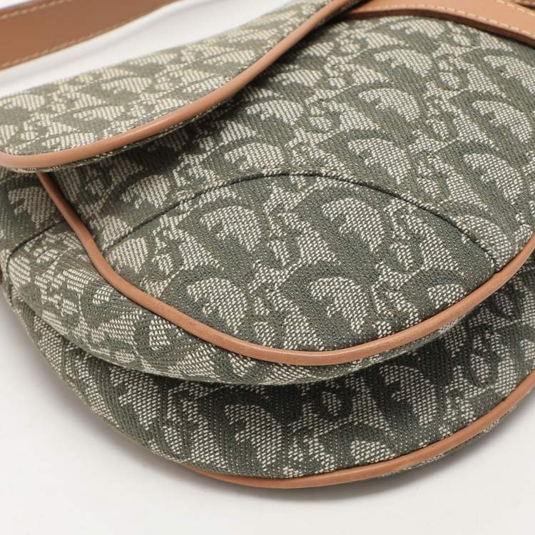 Pre Owned Dior Green/Tan Oblique Canvas Saddle Bag