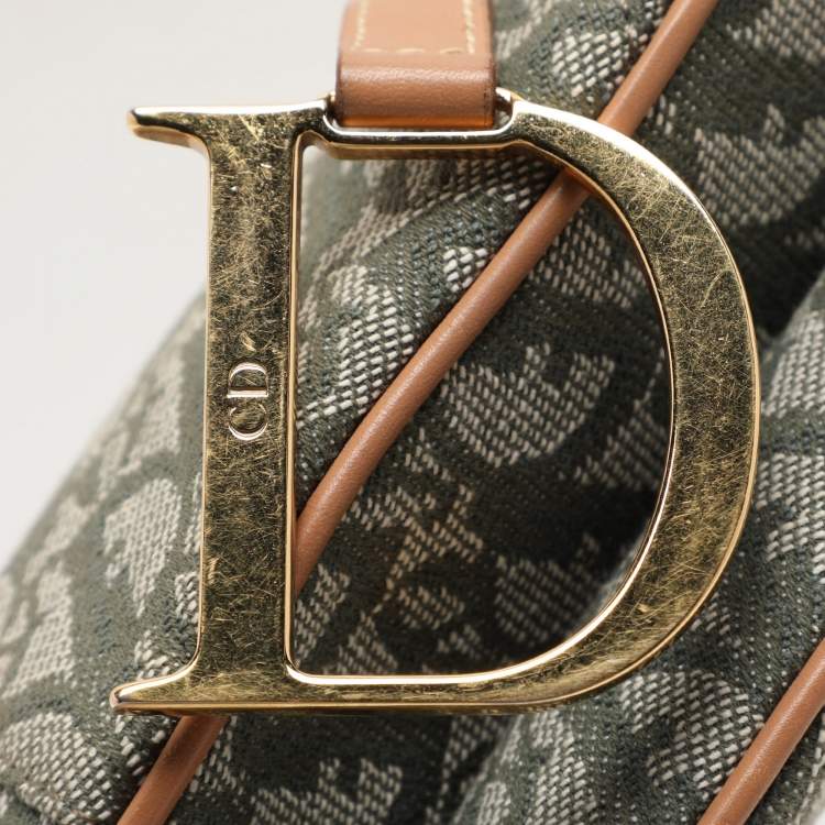 Pre Owned Dior Green/Tan Oblique Canvas Saddle Bag
