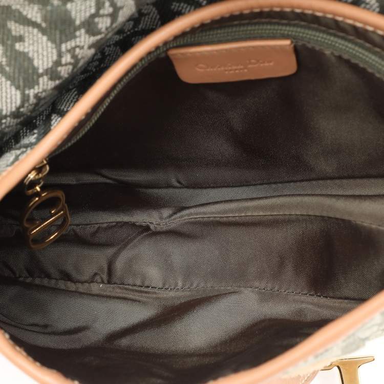 Pre Owned Dior Green/Tan Oblique Canvas Saddle Bag