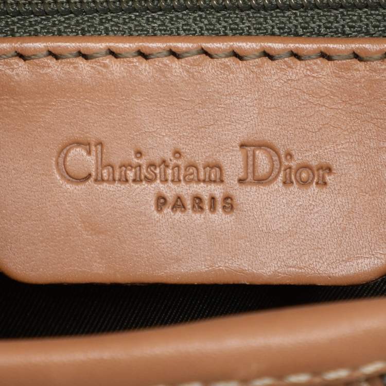 Pre Owned Dior Green/Tan Oblique Canvas Saddle Bag