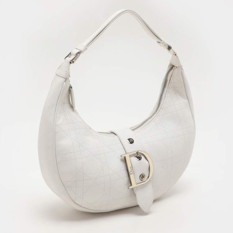 Pre Owned Dior White Cannage Leather Hobo