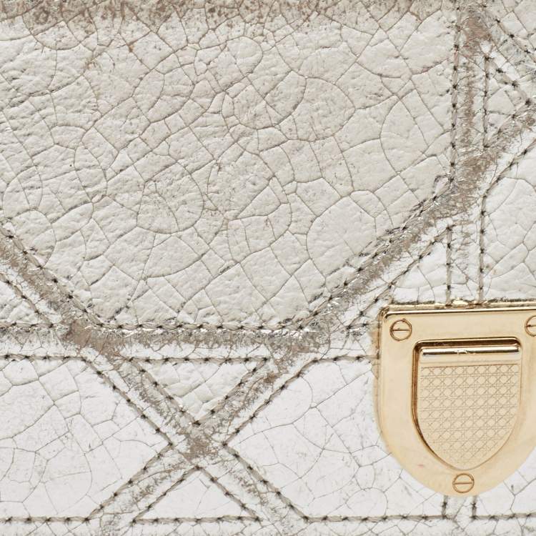 Pre Owned Dior Silver Crackled Patent Leather Diorama Card Holder 