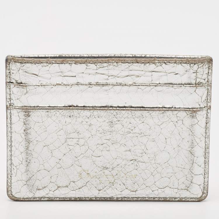 Pre Owned Dior Silver Crackled Patent Leather Diorama Card Holder 