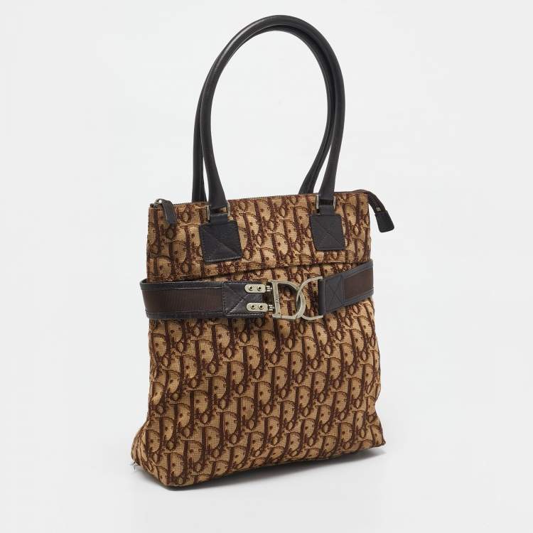 Pre Owned Dior Brown Diorissimo Canvas and Leather Buckle Tote