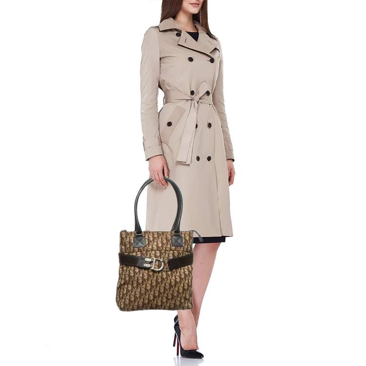Pre Owned Dior Brown Diorissimo Canvas and Leather Buckle Tote