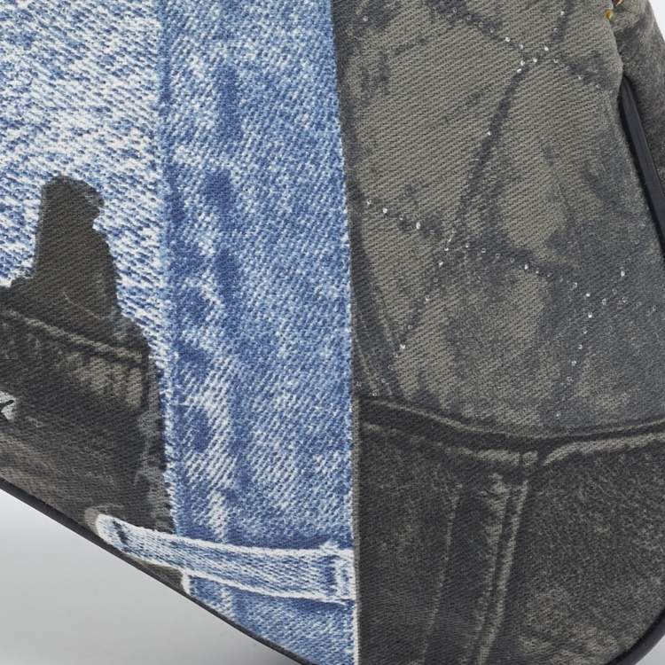 Pre Owned Dior Tricolor Denim Print Mini Saddle Bag