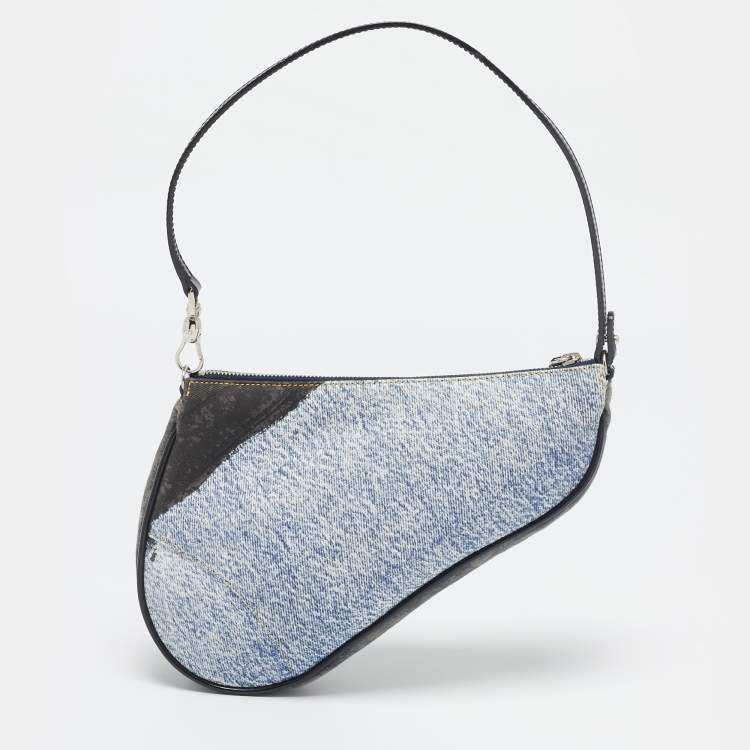 Pre Owned Dior Tricolor Denim Print Mini Saddle Bag