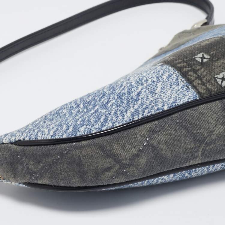 Pre Owned Dior Tricolor Denim Print Mini Saddle Bag