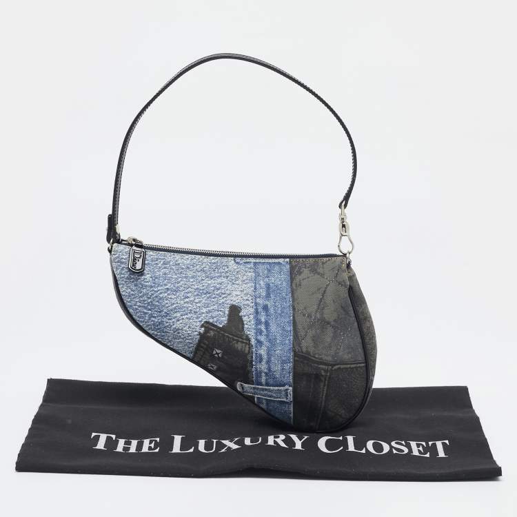 Pre Owned Dior Tricolor Denim Print Mini Saddle Bag