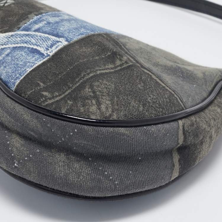 Pre Owned Dior Tricolor Denim Print Mini Saddle Bag