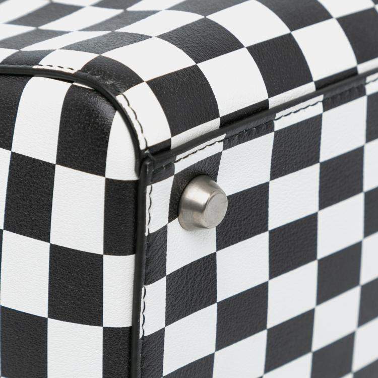 Pre Owned Dior Black White Leather Medium Checkered Lady Dior Tote Bag