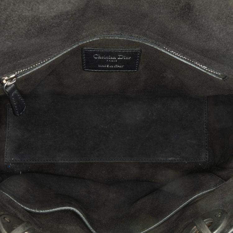 Pre Owned Dior Black White Leather Medium Checkered Lady Dior Tote Bag