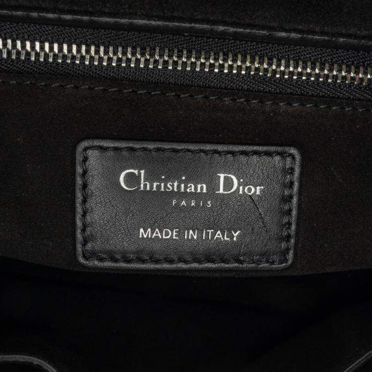 Pre Owned Dior Black White Leather Medium Checkered Lady Dior Tote Bag