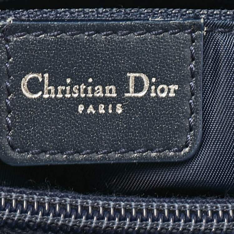 Pre Owned Dior Blue Oblique Canvas and Leather Jeans Pocket Tote