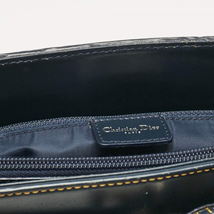 Pre Owned Dior Blue Oblique Canvas and Leather Jeans Pocket Tote
