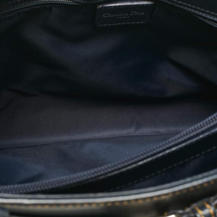 Pre Owned Dior Blue Oblique Canvas and Leather Jeans Pocket Tote