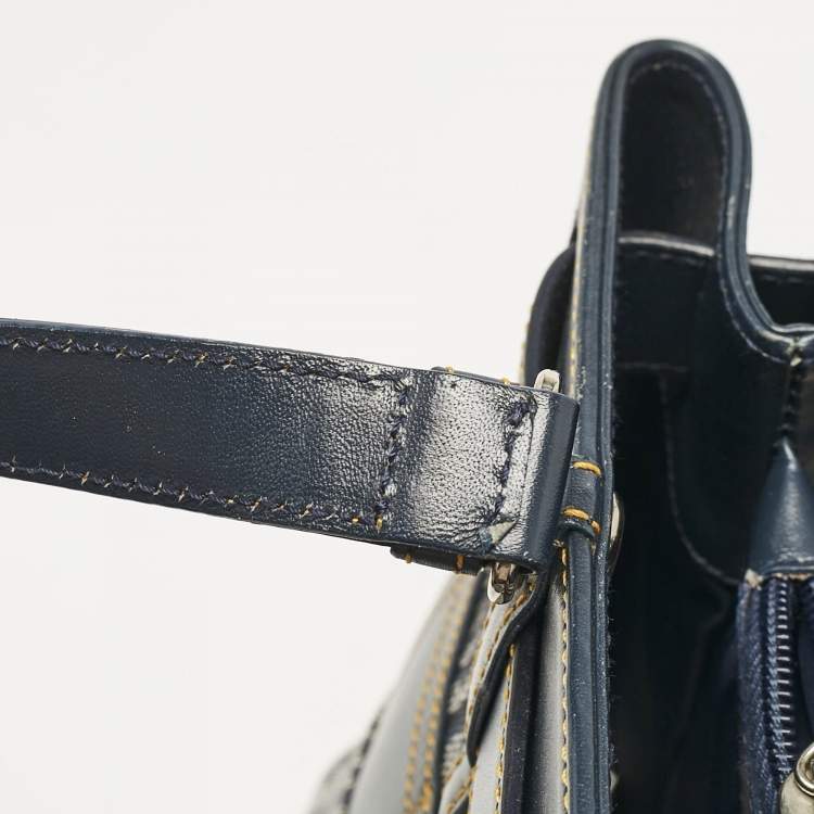 Pre Owned Dior Blue Oblique Canvas and Leather Jeans Pocket Tote