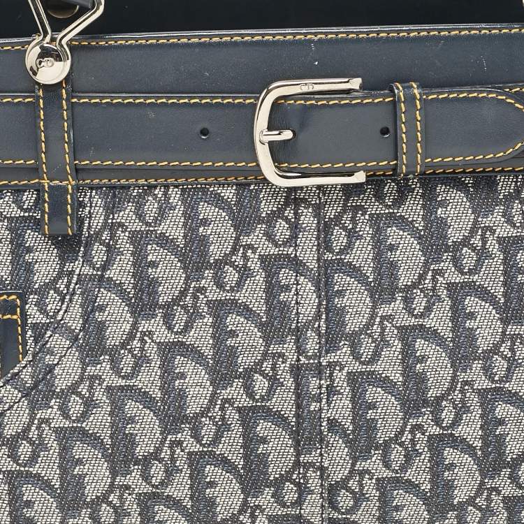 Pre Owned Dior Blue Oblique Canvas and Leather Jeans Pocket Tote