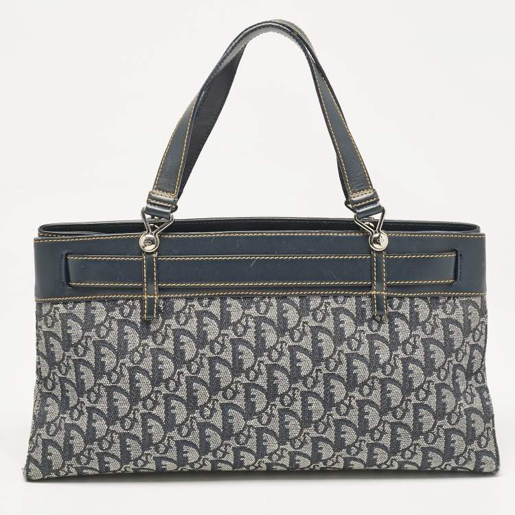 Pre Owned Dior Blue Oblique Canvas and Leather Jeans Pocket Tote