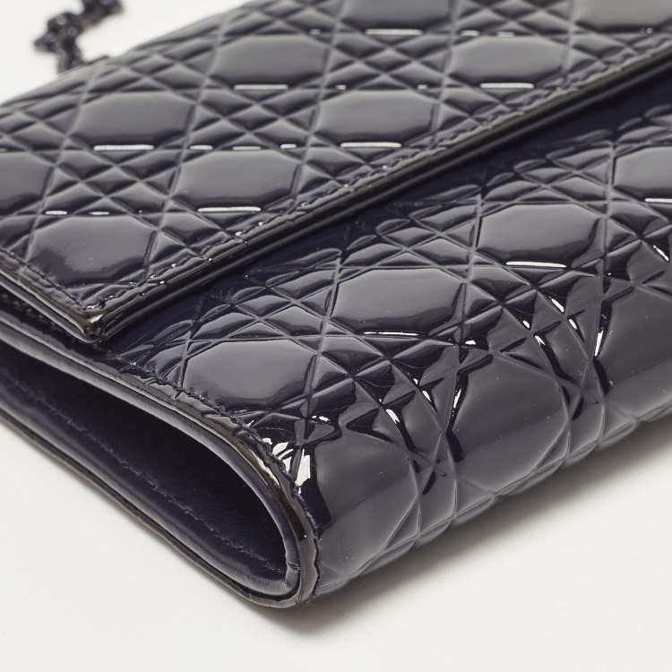 Pre Owned Dior Navy Blue Micro Cannage Patent Leather Lady Dior Chain Clutch
