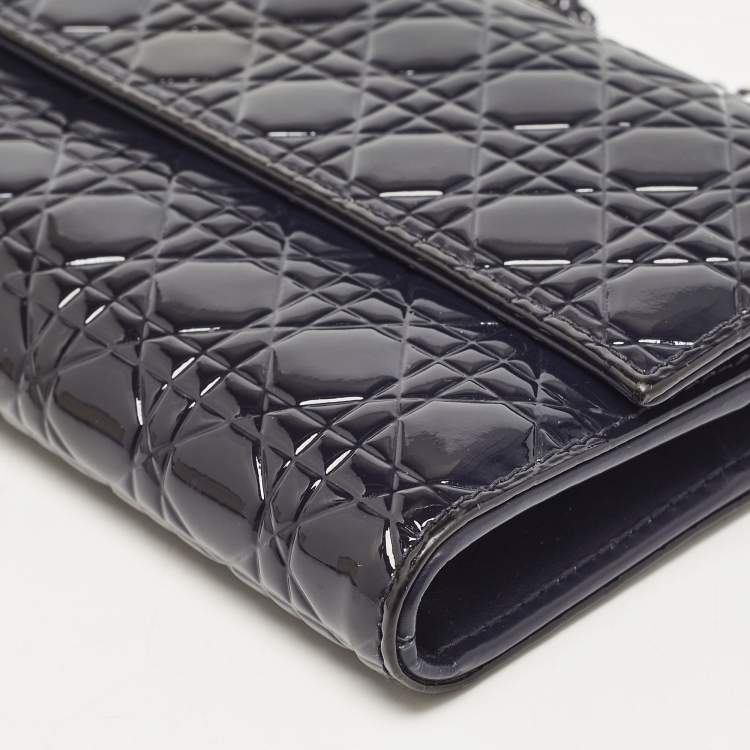 Pre Owned Dior Navy Blue Micro Cannage Patent Leather Lady Dior Chain Clutch
